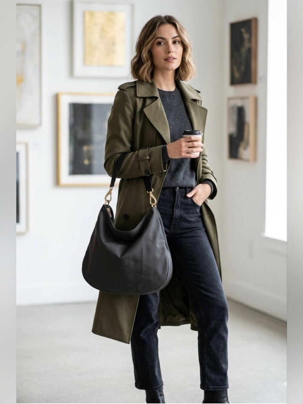 Banana Republic Black Canvas Slouchy Hobo Bag Gold Hardware CoCo